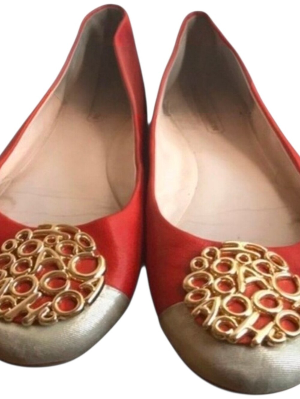 Rare Vintage Coach Lauren Signature Op Art Ballet Flats Size 8B Coral & Gold - Picture 8 of 11